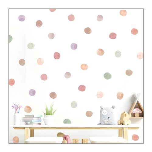 Set de 36 Pegatinas Infantiles Decorativas de Vinilo Adhesivo para Pared - Diseño de Lunares Adhesivos estilo Acuarela para Decoracion Habitacion Niño, Niña. (Multicolor)