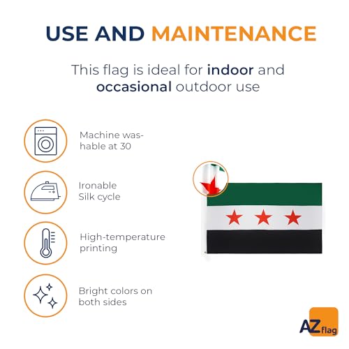 Image of AZ FLAG - Free Syrian Army Flag - 3x5 Ft - 100D Polyester Army Of Syria Banner with Two Metal Grommets - Fade Resistant - Vivid Colors - 3' x 5' Feet - 150x90 Cm