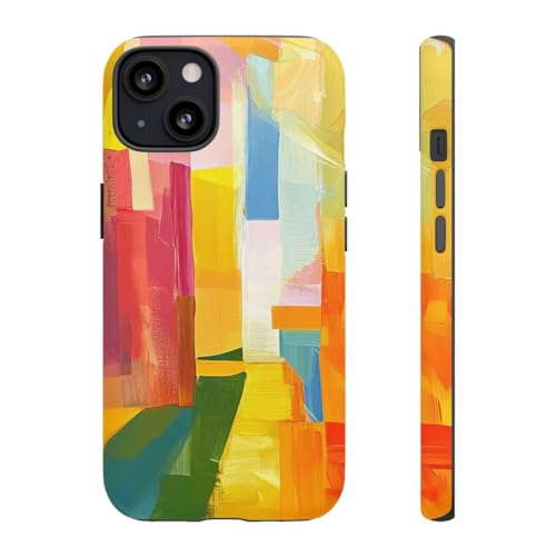 Coque iPhone 13 rigide mate motif abstrait jaune protection fine