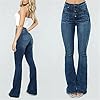 Womens-Skinny-Bell-Bottom-Jeans-High-Rise-Flare-Denims-Bootcut-Denim-Pants Women's Retro Style Skinny Bell Bottom Jeans Classic High Rise Button Fly Flare Jean Mid-Rise Slim Fit Long Bootcut Denim Pants (Navy Blue,Medium)