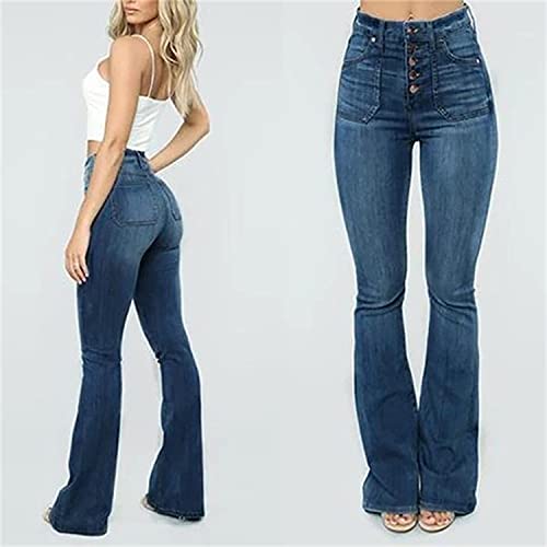 Women's High Waisted Stretch Flare Jean Vintage Washed Skinny Denim Flare Jeans Slim Jean Bell Bottom Trousers2