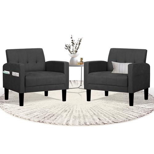 TYBOATLE Accent Chairs Set of 2 Living Room Chairs Cozy Tufted Mid Century Modern Accent Chairs with Arms for Bedroom Comfy Reading Arm Chair Small Chairs for Small Spaces Office (2, Dark Grey)