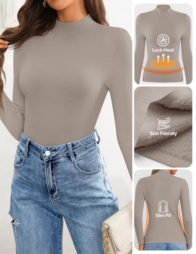 ZESICA Women's Fleece Sherpa Lined Sweater 2025 Winter Thermal Shirts Long Sleeve Mock Neck Slim Fitted Pullover Tops3