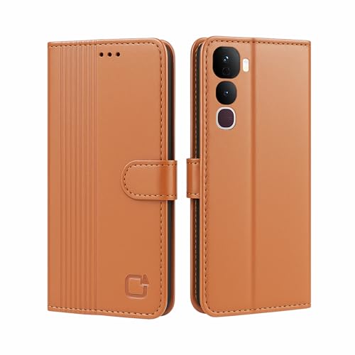 Image of AIBEX Shock Proof Flip Compatible for Vivo Y400 Pro 5G Flip Cover Leather Finish | Inside TPU with Card Pockets | Wallet Stand | Complete Protection Flip Case - Brown