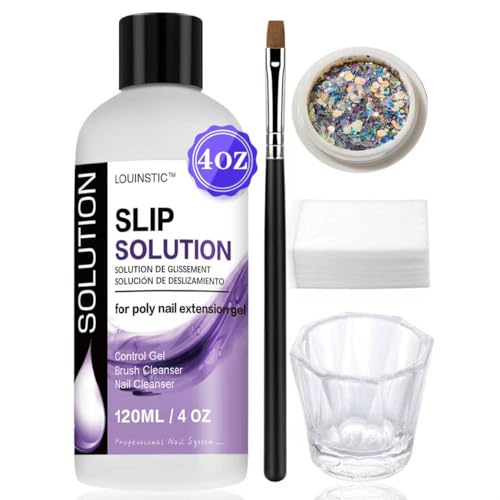 LOUINSTIC Polygel Slip Solution for Nail Extensions 4oz - Brush Cleaner
