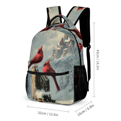 Cardina Birds Church Snowy Trees 3 Pcs Backpacks Set Combination 16“ Travel Backpack Portable Lunch Bag Pencil Case for Unisex2