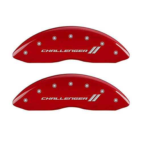 MGP Caliper Covers - Brake Caliper Covers for 2011-2023 Dodge Challenger & 2011-2023 Dodge Charger (Requires Dual Piston Front Caliper) Front and Rear Set - Engraved CHALLENGER // Logo (Red)