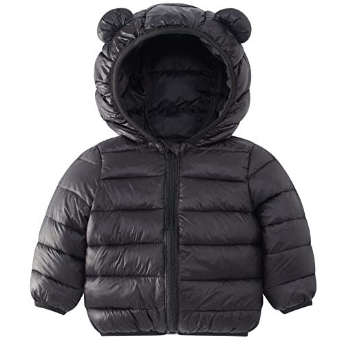 Image of UNICOMIDEA Baby Girls Boys Light Puffer Winter Coat with Hoods (Padded) Black Kids Jackets Simple Fall Outwear 1st Birthday Gifts For 6-12 Months Infant Outdoor Warm Outerwear