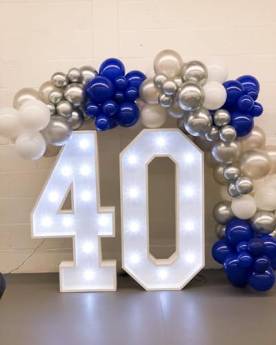 Image of 153Pcs Navy Blue and Silver Balloons Garland Arch Kit with Stars -22 18 12 10 5 inch Different Size Royal Blue White Silver Latex Balloon for Birthday Baby Shower Anniversary Party Decorations