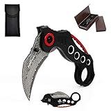 ALBATROSS Damascus Steel Folding Pocket Knife - Karambit Claw Knife with 71-Layer Forged Blade - Tactical Survival Tool for Camping, Hiking, Outdoor & Indoor Activities (5.5' Closed)
