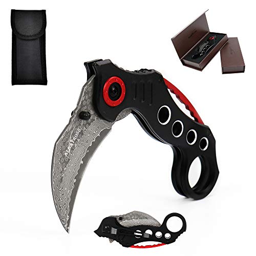 ALBATROSS Damascus Steel Folding Pocket Knife - Karambit Claw Knife with 71-Layer Forged Blade - Tactical Survival Tool for Camping, Hiking, Outdoor & Indoor Activities (5.5