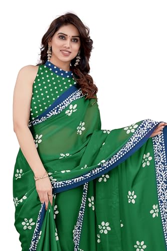 Image of MIRCHI FASHION Saree for Woman Chiffon Batik Printed | Lightweight Daily Wear Women's Office Sari with Blouse Piece (Available in 40 Colours)