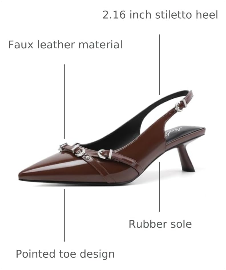 Image of Mostrin Kitten Heels for Women Pointed Toe Pumps Patent Leather Low Heel Slingback Heels with Buckle Dress Shoes for Dating Party Working