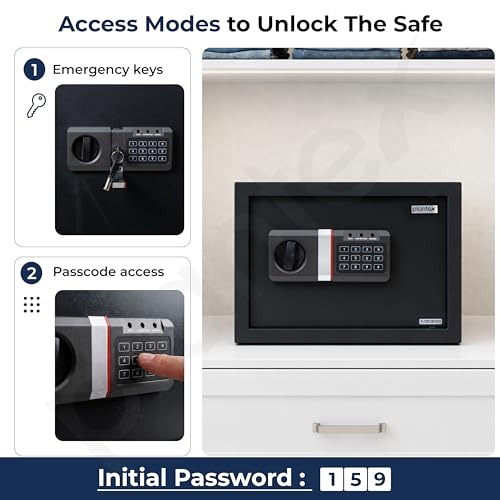 Image of Plantex 22 Litre Hotel Safe Tijori Box /Safe Locker for Home /Digital Locker /Electronic Safety Locker with Master & User Dual Code Access with Emergency Key /2 Years Warranty By Plantex (Black)