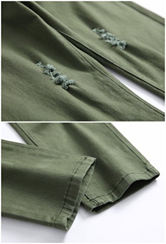 Fredd Marshall Boy's Slim Fit Skinny Ripped Distressed Zipper Jeans Pants With Holes,Army Green,8 #TOP4