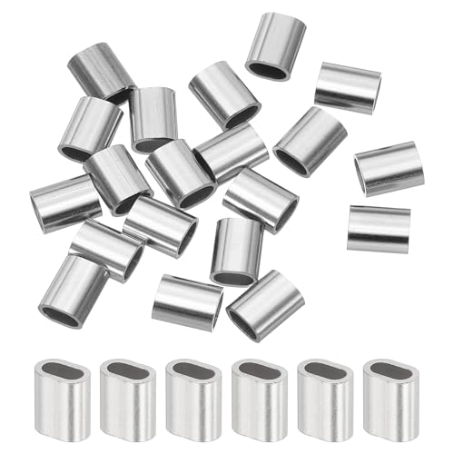 sourcing map 1/16(2mm) Wire Rope Stop Sleeve, 304 Stainless Steel Cable Wire Rope Crimping Loops Sleeve Ferrules for Cable Ferrule, Silver 20Pcs