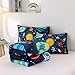 Meeting Story 3Pieces Universe Space Themed Comforter Set Planet Astronaut Rocket Galaxy Printed Pattern Quilt Bedding Set for Kids Girls Boys Children Room Decor (Twin,Dark Blue)