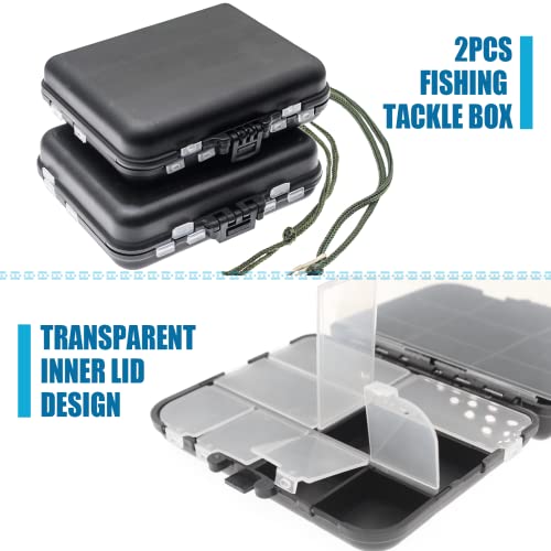 Gefischtter 2Pcs Fishing Tackle Box Tackle Boxes Organizer With Removable Adjustable Dividers Plastic Fishing Storage Organizer Boxes Fishing Accessories For Fishing Lure Bait Jigs(Black) #TOP4