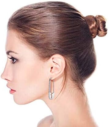 Large Crystal Symbol Support displaced people Threader Safety Pin Earrings For Women Black Plated Stainless Steel