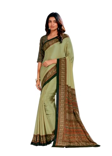 Image of Jaanvi fashion Women's Crepe Silk Saree with Unstitched Blouse Piece | Soft Lightweight Traditional Ethnic Wear Saree for Party, Wedding, Festival