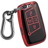 Kirsnda for Volkswagen key fob cover,case with keychain,Soft TPU Protection key case/skin,5 Buttons compatible with VW Tiguan Atlas Jetta Passat Golf Alltrack Remote Key(Red)