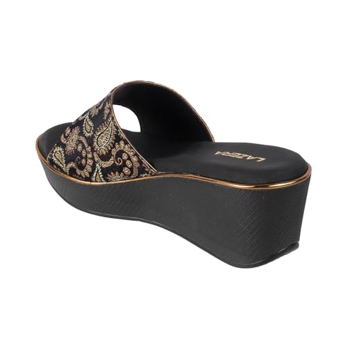 Image of Lazera Platform Wedge Sandals|Sandals for Women|Platform Heels|Floral Brocade Synthetic|Slip On|Regular Fit|2.5 Inch Heel
