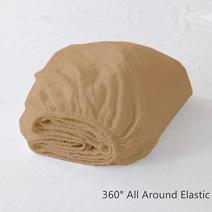 EDMUND - Super Soft Elastic Fitted Bedsheet with Pillow Covers Double Size (48" X 78"+ 8") Fitted Bedsheet Machine Washable Cotton Finished Elastic Bedsheet Double Size | Beige 2