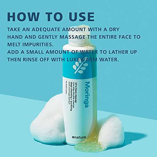 Enature Moringa Oil To Foam Cleanser 5.07 Fl.oz - Hypoallergenic Facial Makeup Cleansing Gel, All In One Oil To Bubbles Cleanser, Skin Purification And Refreshing One Step Makeup Remover #TOP5