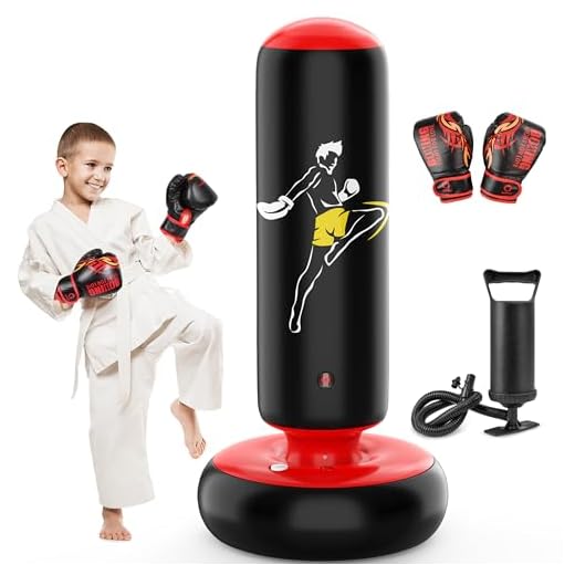 QPAU Larger Stable Punching Bag for Kids, Tall 66 Inch Inflatable Boxing Bag, Gifts for Boys & Girls Age 5-12 for Practicing Karate, Taekwondo, MMA and to Relieve Pent Up Energy in Kids and Adults