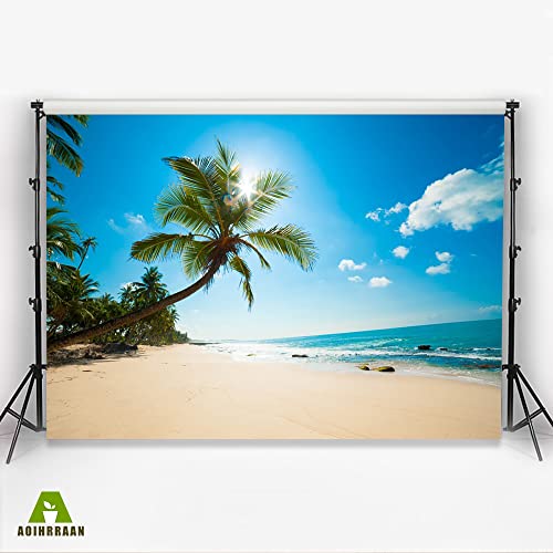 Aoihrraan 3,5x2,5m Tropical Beach Backdrop Seaside Palm Tree Blue Ocean Sunshine Photography Background Wedding Shoots Summer Camp Party Decoration Children Adults Lover Portrait Photo Studio Props - Image 3