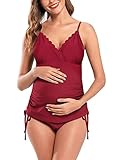 SHEKINI Damen-Badeanzug mit Schnürung an der Seite, gewellt, dreieckig, Badeanzüge - Rot - X-Large