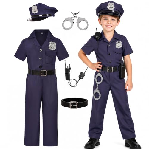 KIDIN Police Officer Costume for Kids Cop Dress Up Outfit Boys 3-12 Years