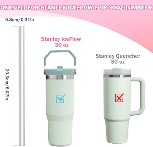 LUCKINEE Replacement Stainless Steel Straws for Stanley IceFlow Tumbler 30 oz, 3 Pack Metal Reusable Straws with 2 Straw Cleaner Brushes for IceFlow Tumbler Accessories