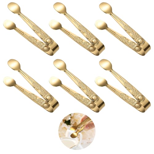 Catálogo de Pinzas para azúcar los 5 mejores. 48 6 pinzas pequeñas de oro rosa para servir, elegantes pinzas florales de 4 pulgadas para fiestas de té, bodas, postres, pinzas pequeñas de acero inoxidable con patrón de rosa...