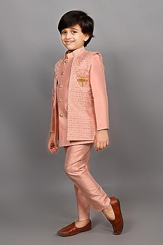 Image of AHHAAAA Kids Ethnic Cotton Silk Blend Sequin Print Indo-Western Sherwani Set for Boys 496MF