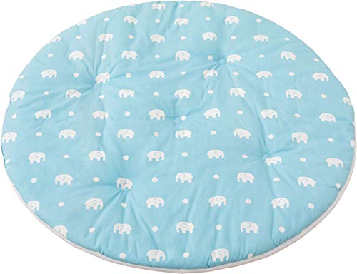 エムール フローリングベビークッション ベビーマット お昼寝布団 お昼寝マット 洗える 綿100％ 直径100cm ゾウ柄 ブルー