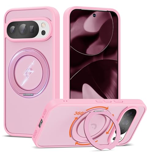 UGENINO Compatible with Google Pixel 10/Pixel 10 Pro Case with 360° Magnetic Ring Stand [Compatible with Mag-Safe] Shockproof Translucent Phone Case 6.3" for Women Men, Pink by UGENINO - Image 8