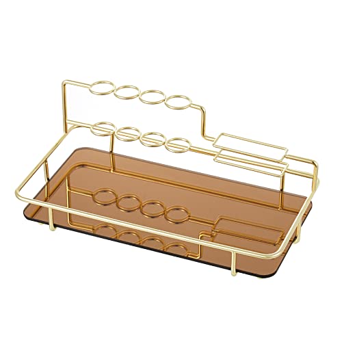 LUOOV Bandeja de espejo, bandeja de tocador, bandeja de perfume, bandejas de tocador de espejo dorado, bandeja decorativa de metal rectangular Cover