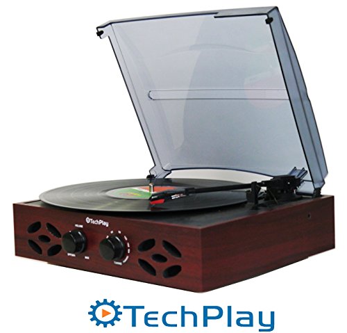 TechPlay ODC15 3 Speed Wooden Retro Classic Turntable with FM Radio, Headphone Jack