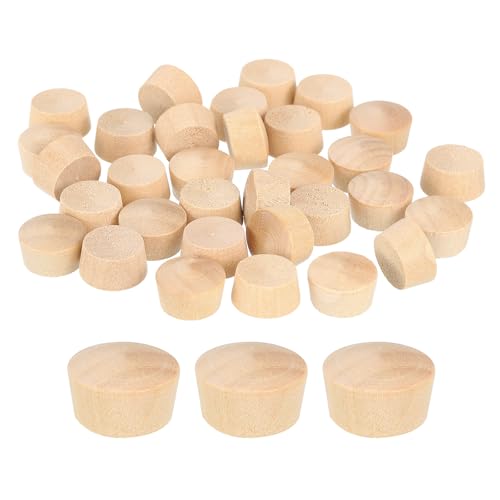 Image of uxcell 80Pcs Wood Button Plugs, 13.5mm /0.53 inch Flat Head Hardwood Screw Hole Plug Wooden Caps Buttons Wood Plug for Furniture Woodworking Craft Decor (15mm x 13.5mm)