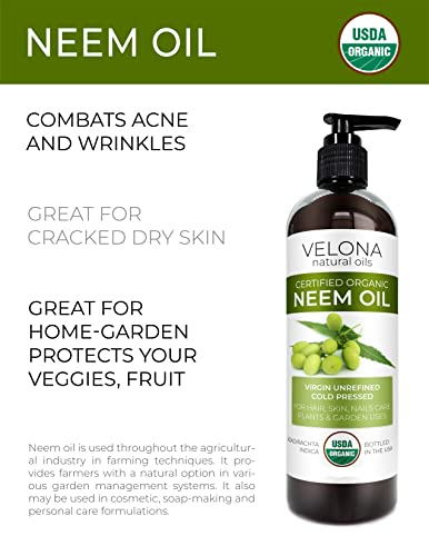 Velona Neem Oil Usda Certified Organic - 16 Oz | 100% Pure And Natural Carrier Oil | Virgin, Unrefined, Cold Pressed | Hair, Body And Skin Care | Use Today - Enjoy Results #TOP1
