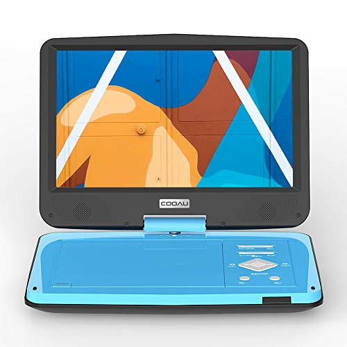 NOOBECR COOAU 12.5” Portable DVD Player with Eye Protection HD Swivel Screen, 5 Hours Rechargeable Battery, Dual Earphone Jacks, Support SD Card/USB, Last Memory Function, Region Free, Blue