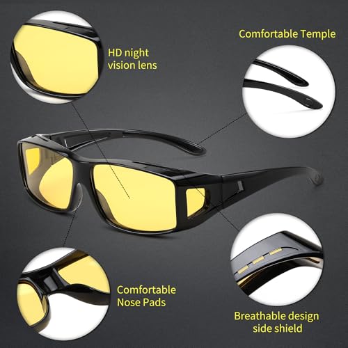 FEISEDY Night Driving Fit Over Glasses Sunglasses for Men Women,Polarized Wrap Around Yellow Sunglasses UV400 B2593
