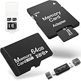 64GB 2-Pack MicroSDXC Cards A1 U3 V30 SD Adapter USB Reader High Endurance TF Card Dash Cam Security Camera 4K