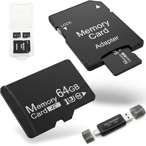 64GB Micro SD Card 2-Pack High Endurance A1 U3 V30 4K Video Recording Compatible with Security Camera Dash Cam Drone 100MB/s MicroSDXC Memory Card UHS-I Class 10 with SD Adapter & USB Reader