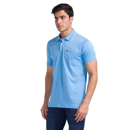 Image of Park Avenue Men Cotton Slim Fit Solid Pattern Polo Neck Casual T-Shirt