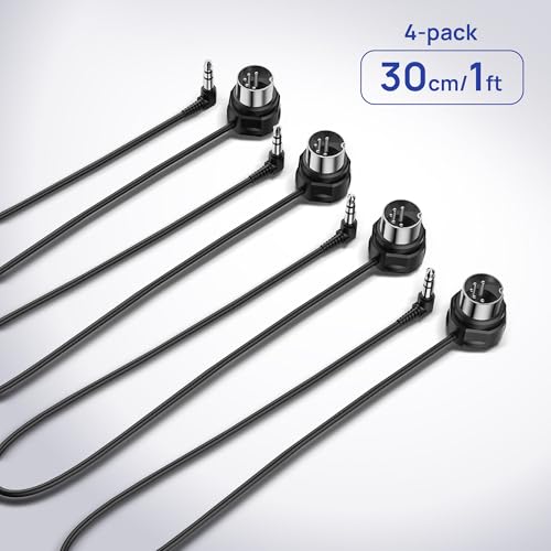 Image of CME TRS MIDI Cable 4-Pack - TRS Type A (3.5mm - 1 /8 inch) to 5-pin DIN, 1FT / 30CM, Low-Profile - Right Angle Ultra-Thin Plugs for Compact Spaces - Ideal for Synths & Pedalboards