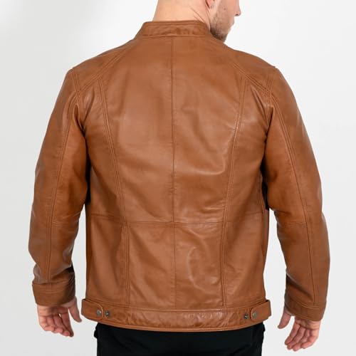 Image of BRICK LANE Stand Collar Leather Jacket for Men | Timeless Design - Genuine Lamb Nappa Leather Cafe Racer Jacket