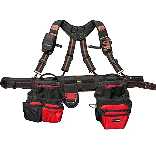 Melotough Magnetic Suspenders Tool Belt Suspenders With Large Moveable Phone Holder, Pencil Holder, Adjustable Size Padded Suspenders (Khaki) #TOP7
