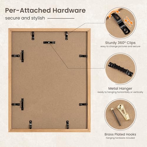Image of FLYJOE 11x14 Oak Wood Picture Frame with Mat for 8x10, 11 by 14 USA-Sourced Natural Solid Wooden Photo Frame for Wall Display, Shatterproof Plexiglass, Hanging Hardware Included, 4 Pack, Natural